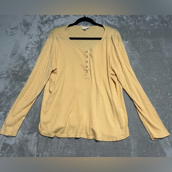 J. Jill Tops - J Jill Pima Cotton Knit Henley Long Sleeve Top Women’s Large Petite Yellow